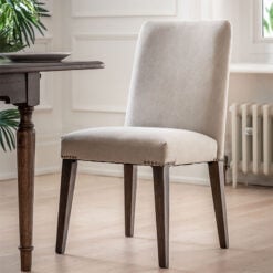 Set Of 2 Cambria Natural Grey Linen Dining Chairs With Dark Wood Legs