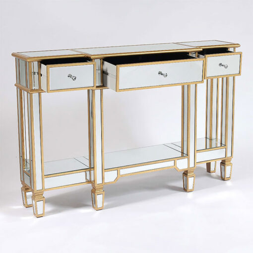 Canterbury 3 Drawer Gold Mirrored Venetian Console Table