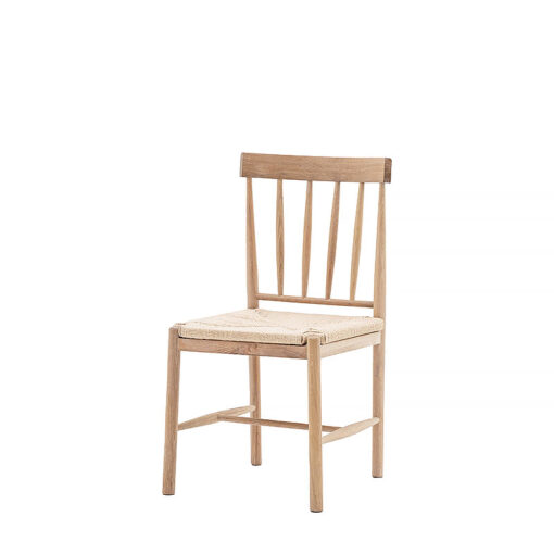 Set Of 2 Capri Natural Solid Oak Spindle Back Dining Chairs With Hand Woven Seat