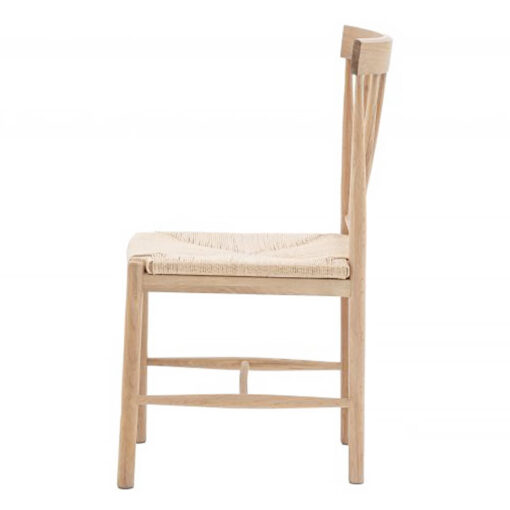 Set Of 2 Capri Natural Solid Oak Spindle Back Dining Chairs With Hand Woven Seat