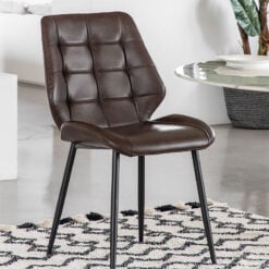Set Of 2 Chicago Mid-Century Brown PU Faux Leather Curved Dining Chairs