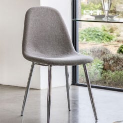 Set Of 2 Colorado Light Grey Fabric Dining Chairs With Chrome Legs