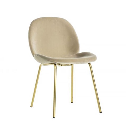 Set Of 2 Daytona Oatmeal Velvet Dining Chairs With Gold Metal Legs
