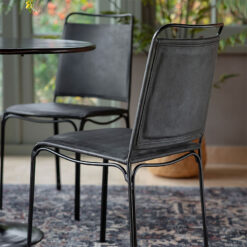 Dover Industrial Black Genuine Leather Dining Chair With Black Legs