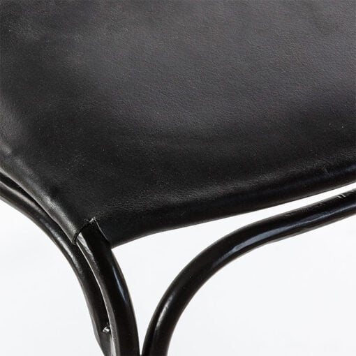 Set Of 2 Dover Industrial Black Genuine Leather Dining Chairs With Black Legs