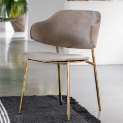 Elsinore Taupe Velvet Dining Chair With Gold Legs