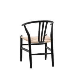 Fraser Black Elm Wood Wishbone Dining Chair With Handwoven Seat