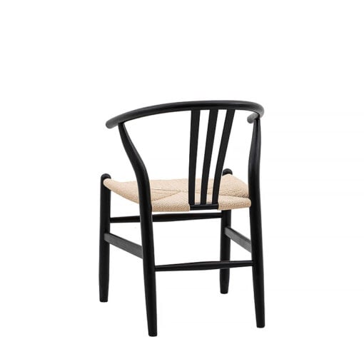 Set Of 2 Fraser Black Elm Wood Wishbone Dining Chairs With Handwoven Seat