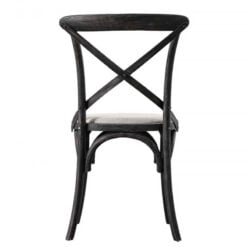 French Country Cottage Black Oak Wood Dining Chair With Linen Seat