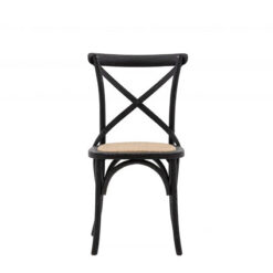 French Country Cottage Black Oak Wood Dining Chair With Rattan Seat