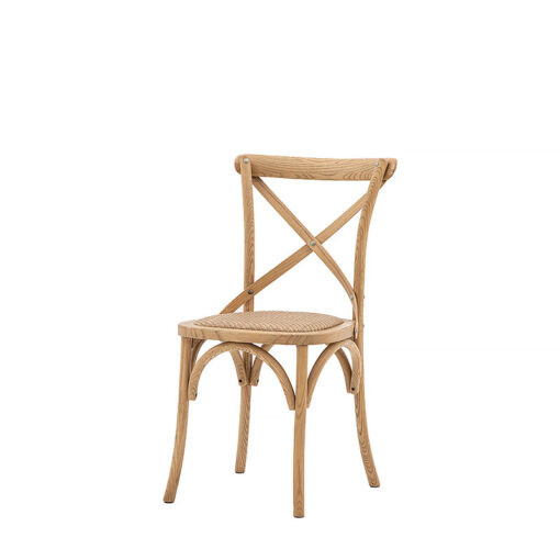 Set Of 2 French Country Cottage Natural Oak Wood Dining Chairs With Rattan Seat