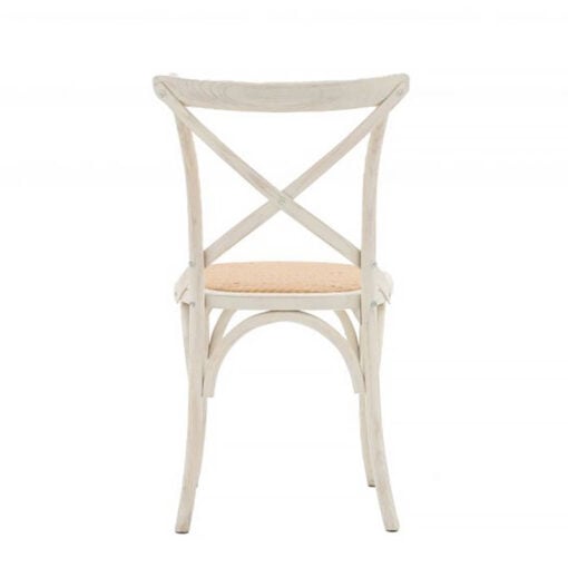 Set Of 2 French Country Cottage White Oak Wood Dining Chairs With Rattan Seat