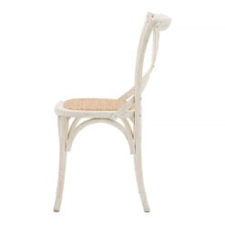 French Country Cottage White Oak Wood Dining Chair With Rattan Seat