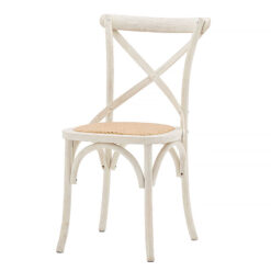 French Country Cottage White Oak Wood Dining Chair With Rattan Seat