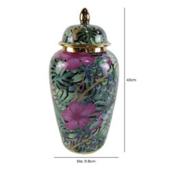 Green And Pink Floral Palm Leaves Ceramic Ginger Jar With Lid 43cm