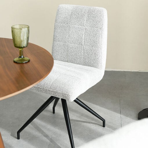 Set Of 2 Houston Light Grey Boucle Dining Chairs With Black Legs