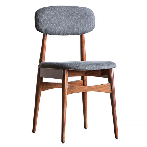 Set Of 2 Oslo Grey Fabric Dining Chairs With Walnut Stain Wooden Legs