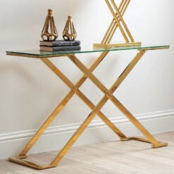 Roswell Premium Gold Metal And Tempered Glass Console Table