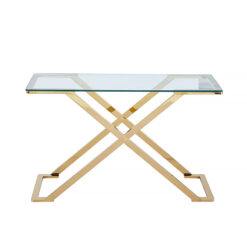 Roswell Premium Gold Metal And Tempered Glass Console Table