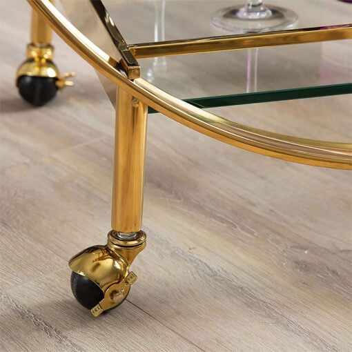 Roswell Premium Gold Metal And Tempered Glass Drinks Trolley