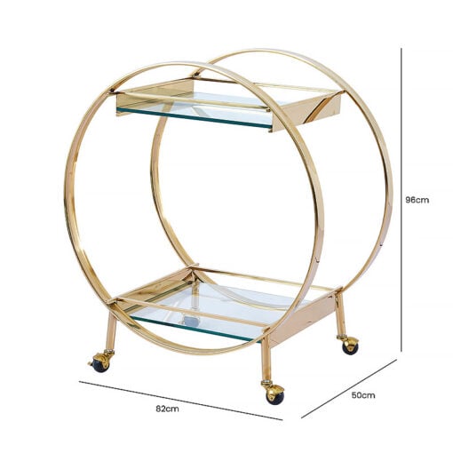 Roswell Premium Gold Metal And Tempered Glass Drinks Trolley