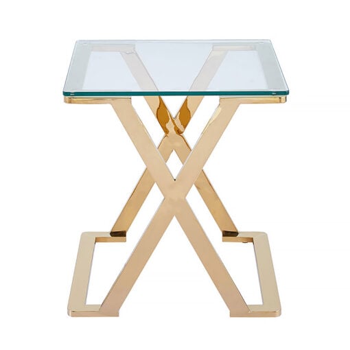 Roswell Premium Gold Metal And Tempered Glass Side End Table