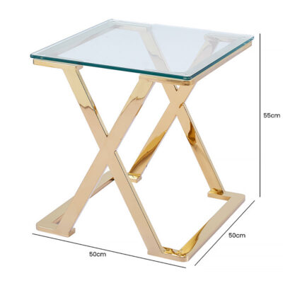 Roswell Premium Gold Metal And Tempered Glass Side End Table | Picture ...
