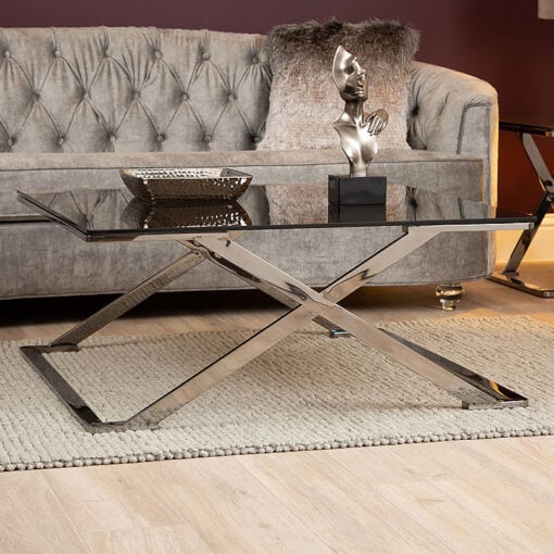 Roswell Premium Grey Gunmetal And Smoked Glass Coffee Table