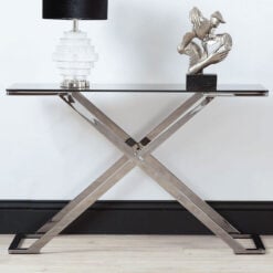 Roswell Premium Grey Gunmetal And Smoked Glass Console Table