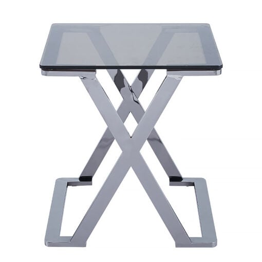 Roswell Premium Grey Gunmetal And Smoked Glass Side End Table