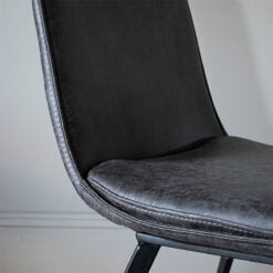 Utah Dark Grey Faux Leather Industrial Dining Chair With Black Legs