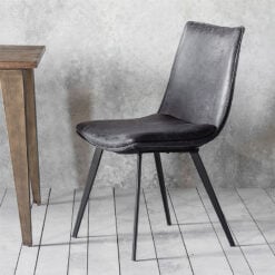 Utah Dark Grey Faux Leather Industrial Dining Chair With Black Legs