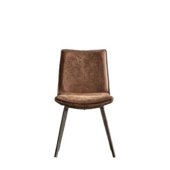 Utah Tan Brown Faux Leather Industrial Dining Chair With Bronze Legs