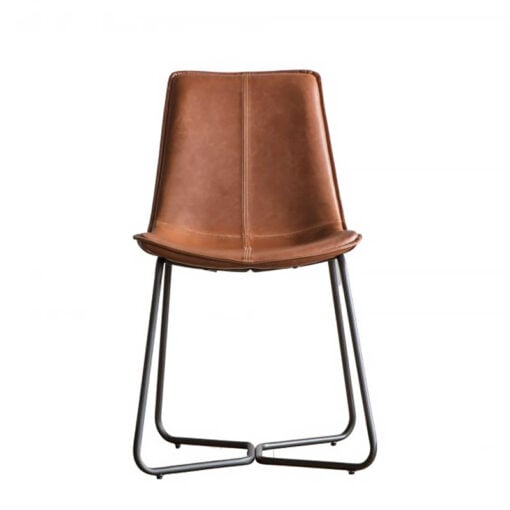 Set Of 2 Vermont Tan Brown PU Faux Leather Industrial Dining Chairs