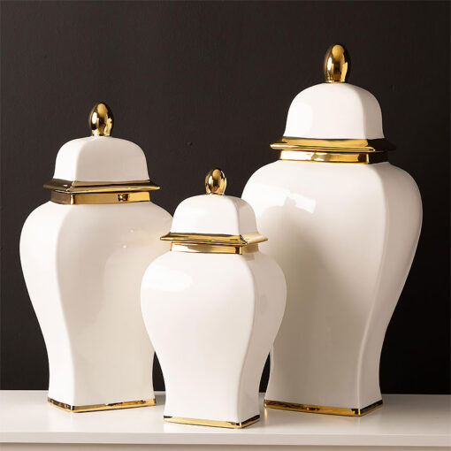 White And Gold Ceramic Ginger Jar With Lid 43cm