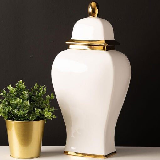 White And Gold Ceramic Ginger Jar With Lid 51cm