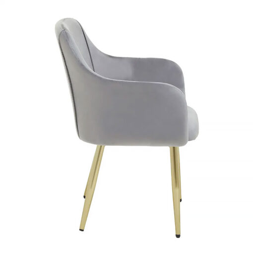 Set Of 2 Akita Grey Velvet Tub Dining Chairs With Gold Legs