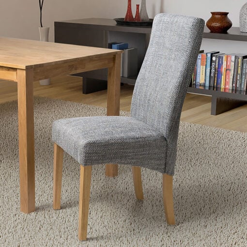 Set Of 2 Albany Grey Tweed Fabric Dining Chairs With Wood Legs