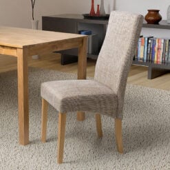 Set Of 2 Albany Oatmeal Tweed Fabric Dining Chairs With Wood Legs