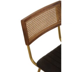 Amerie Genuine Black Leather And Rattan Dining Chair With Gold Legs