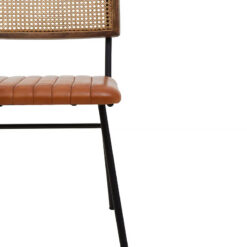 Amerie Industrial Genuine Tan Leather And Rattan Cane Dining Chair