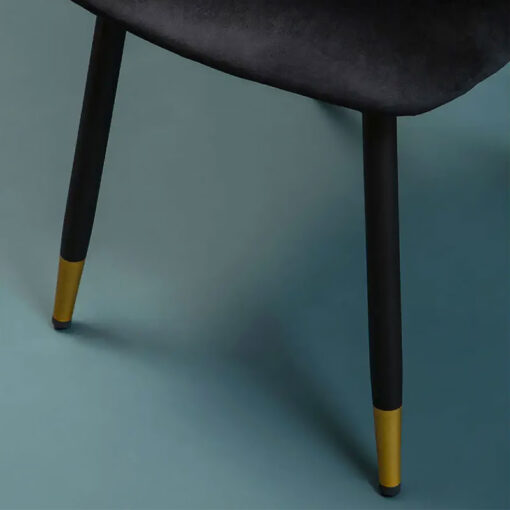 Set Of 2 Attica Black Velvet Dining Chairs With Black And Gold Legs