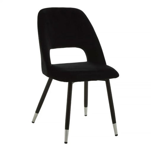 Set Of 2 Attica Black Velvet Dining Chairs With Black And Silver Legs