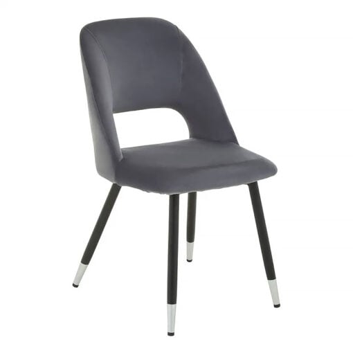 Set Of 2 Attica Grey Velvet Dining Chairs With Black And Silver Legs