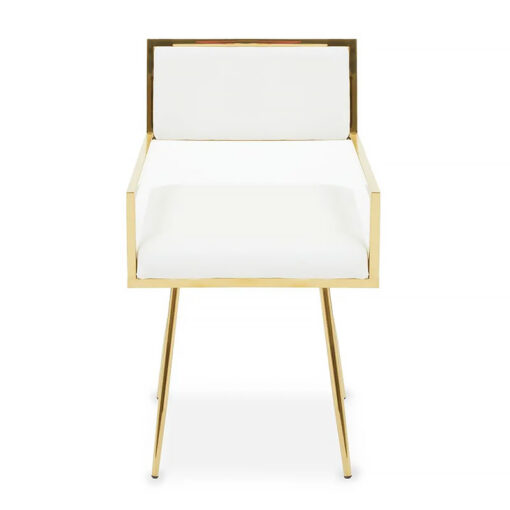 Set Of 2 Belize Ivory White Faux Leather And Gold Dining Chairs