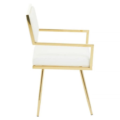 Set Of 2 Belize Ivory White Faux Leather And Gold Dining Chairs