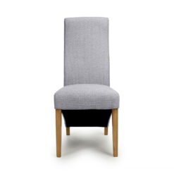 Calgary High Back Light Grey Weave Dining Chair With Natural Wood Legs