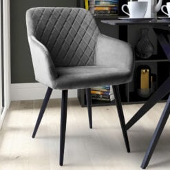 Dallas Grey Brushed Velvet Tub Dining Chair With Black Metal Legs