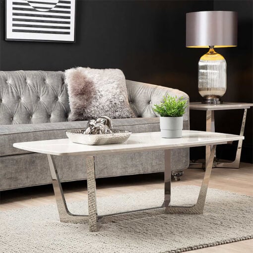 Dorchester Chrome Metal And Grey Faux Marble Coffee Table