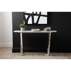 Dorchester Chrome Metal And Grey Faux Marble Console Table